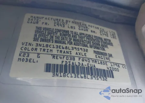 2008 Nissan Versa 1.8S из США, поврежденный, VIN 3N1BC13E68L395932